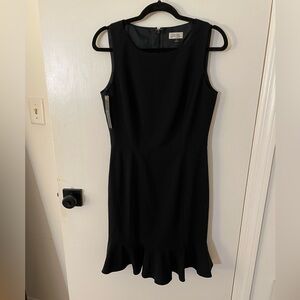 Tahari ASL Navy Sleeveless Flounce Dress